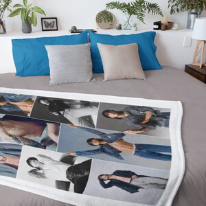 Custom JK Boyfriend Photo Grid Blanket, Jk Abs Tattoo Velveteen Blanket, Custom Gift for Army and K-Pop Fans, Army Merch Gift, 2313 image 5