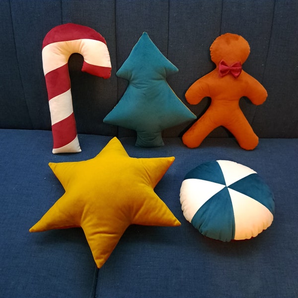 Christmas pillow set, fast shipping, velvet christmas cushions, candy cane, Gingerbread, star, mint pastile, christmas tree