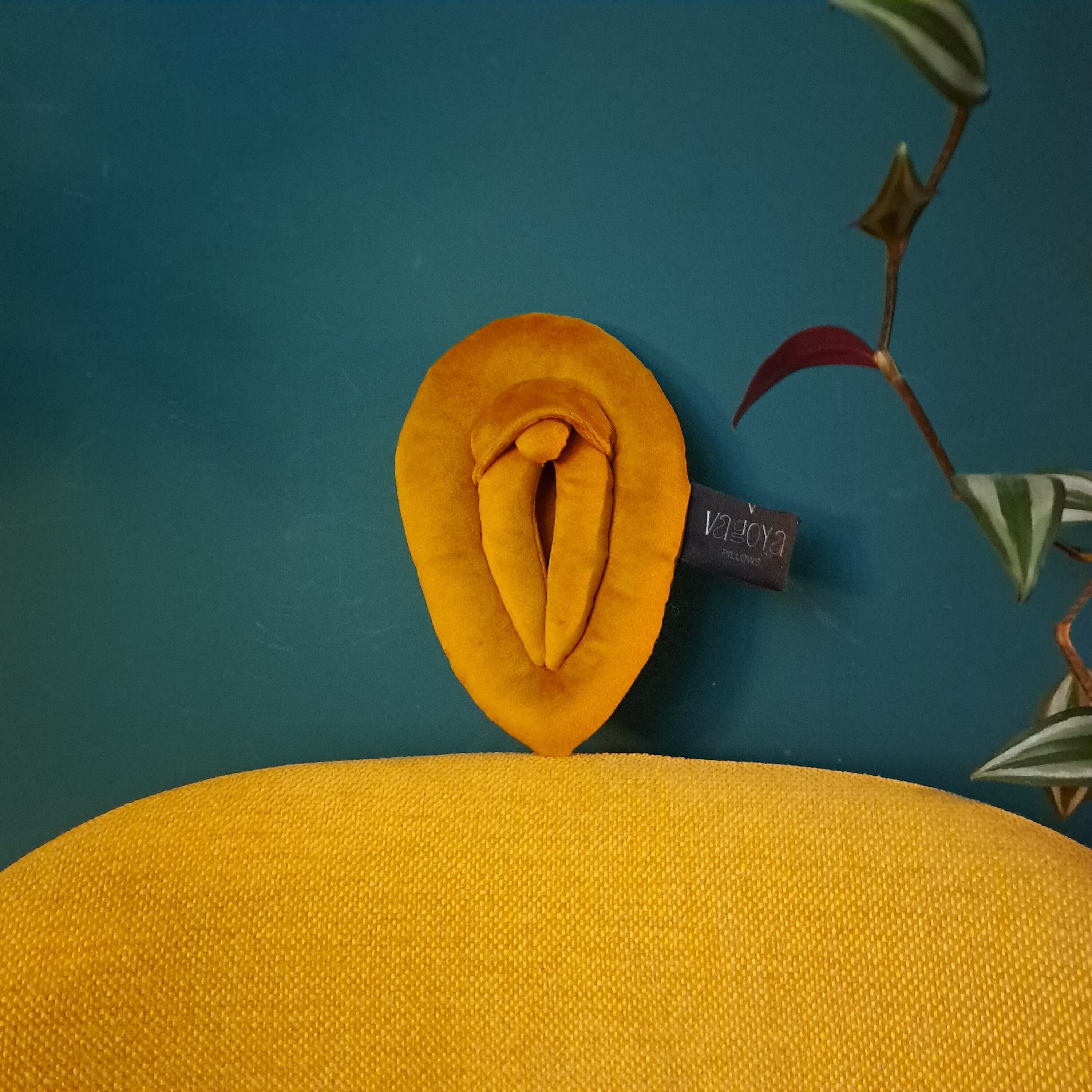 Vulva pillow, golden velvet vagina cushion, XS size velvet vulva