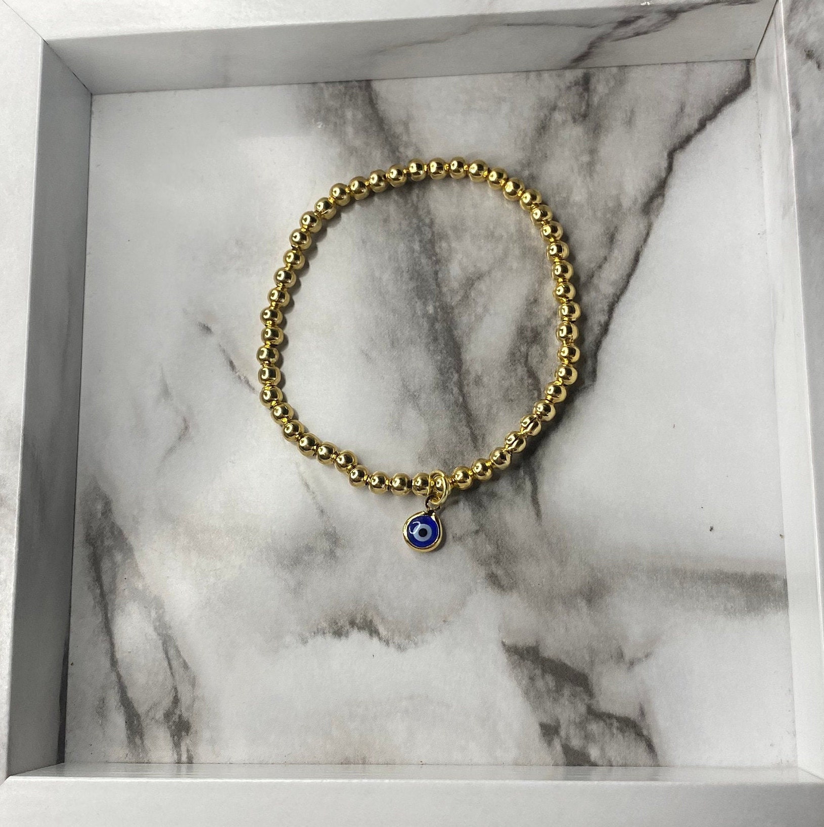 14k Gold Plated Bead Bracelet. Elastic Bead Bracelet 4mm Gold Etsy