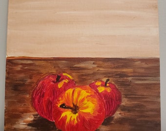 Original Apfel-Malerei, Stillleben Malerei, Herbst Dekor, Früchte Malerei, Herbst Dekor, Apple-Wand-Kunst