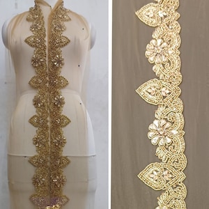 Super sprankelende luxe handgemaakte gouden strass kralen, prachtige kralenversiering: bruidsjurk, galajurk, versieringen van alle gelegenheden | T 100419