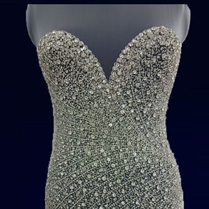 Perline di strass trasparenti argentate super scintillanti sulla parte anteriore del corpetto: abito da sposa, abito da festa, abito da ballo, abito da ballo #100407 Argento