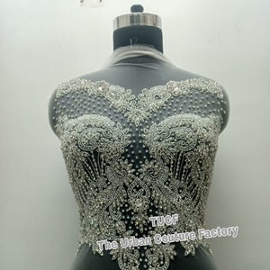 Super Sparkling Silver Clear Rhinestone beaded Bodice Front Applique: Bridal dress, Partydress, Promdress, Dance dress 2023223