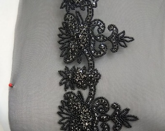 Handmade Black Rhinestone Beaded Trim: Bridal, Prom Dress Embellishment (3 mtrs)