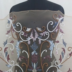 Hand Beaded Sequin Fabric: Haute Couture Bridal Dress Panel