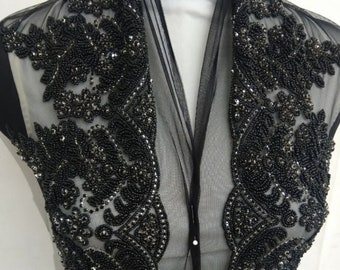 Black Rhinestone Beaded Trim: Handmade Bridal/Prom DIY Embellishment (7 inches, 3 mtrs)