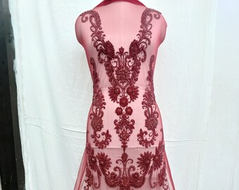 Red Rhinestone Beaded Applique Set: Full Length Bodice, Bridal/Prom Dress