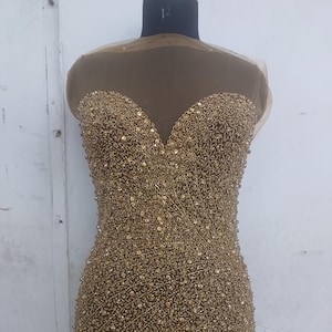 Apliques de diamantes de imitación dorados súper brillantes en la parte delantera del corpiño: vestido de novia, vestido de fiesta, vestido de graduación, vestido de baile #100407 Dorado
