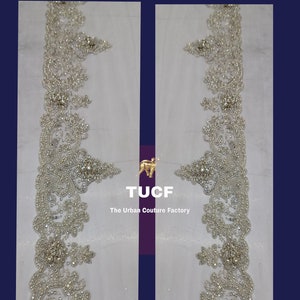 Super sprankelende luxe handgemaakte zilveren strassteentjes Kralen met prachtige kralenversiering: bruidsjurk, Galajurk, versieringen van jurken voor alle gelegenheden | T 100417