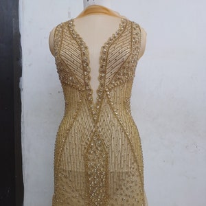 Super Sparkle Gold Rhinestone Beaded  Bodice Front Applique Set:-  Bridal Bodice, Party dress, Prom dress  2024503 Gold