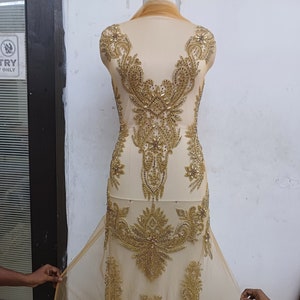 Sparkling Gold Rhinestones bodice applique:- Bridal dress applique, Prom dress applique,  Wedding dress,  2023213 available also in Black