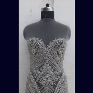 Super Sparkle Silver Clear Rhinestone beaded on Bodice Front Applique: Bridal dress, Partydress, Promdress, Dance dress #100402 Silver