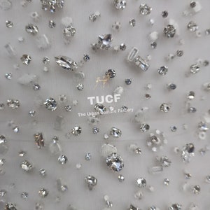 Hand Beaded Rhinestone Fabric: Silver Haute Couture Tulle (3 MTRS)