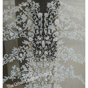 Hand Beaded Rhinestone Fabric Panel: Haute Couture Bridal Dress Material