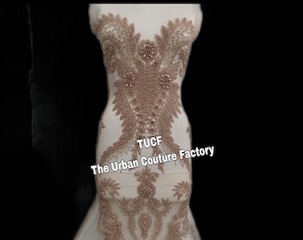 Rosegold Rhinestone Bodice Applique: Hand Sewn Embroidery Panel