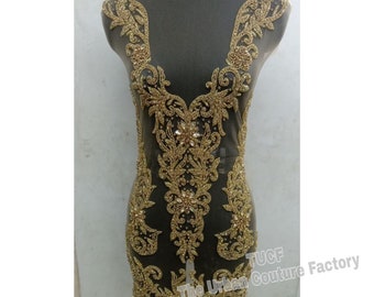 Gold Rhinestone Bodice Applique Set: Bridal Prom Dress Embellishment