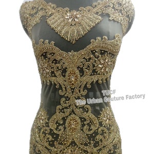 Perline di strass dorati super scintillanti uniche sul davanti del corpetto: abito da sposa, abito da festa, abito da ballo, abito da ballo #100801 Oro
