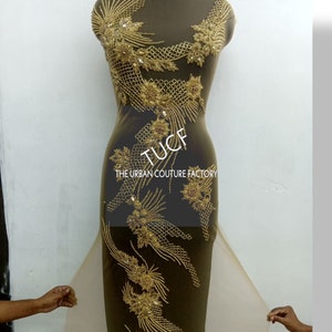 Super Sparkle Gold Rhinestone Bodice Front Full Length Applique Set: Bridal Applique set, Prom dress Applique set / 100102 Gold