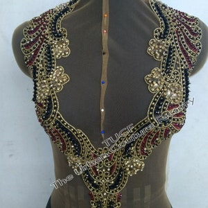 Sparkling Multicolored Handbeaded Embroidery mix with Black,Red,Gold Crystal Beads,  Rhinestone Bodice Applique, Bridaldress,Promdress100524