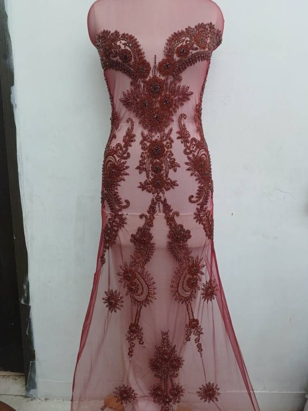 Maroon Rhinestones on Maroon Tulle Prom Dress, Bridal Applique Set ...
