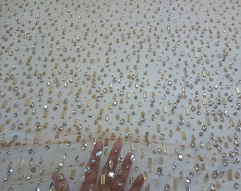 Gold Rhinestone Beaded Fabric: Haute Couture Bridal Dress Border