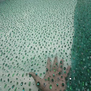 Emerald  Sparkle Beaded Haute couture glue stick rhinestone Fabric with  Rhinestones, for a Bridal dress, Prom dress,  100611 Emerald tulle