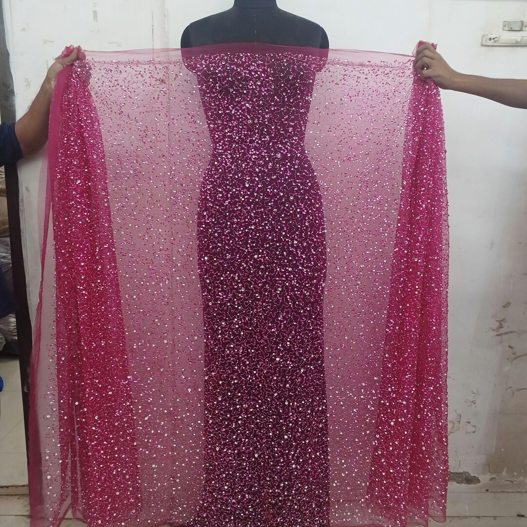 Fuchsia Rhinestone Fabric: Hand-beaded Haute Couture Bridal Dress ...
