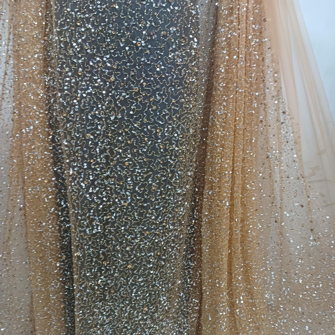 Gold Beaded Rhinestone Fabric: Haute Couture Bridal Dress Material - Etsy