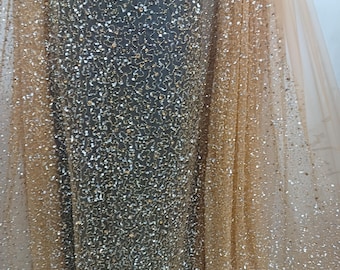 Gold Beaded Rhinestone Fabric: Haute Couture Bridal Dress Material