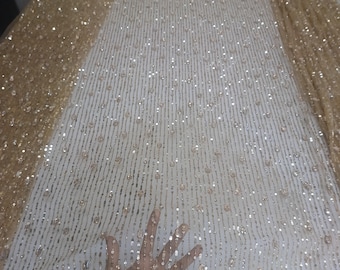 Gold Rhinestone Beaded Tulle Fabric: Haute Couture Bridal Dress Material