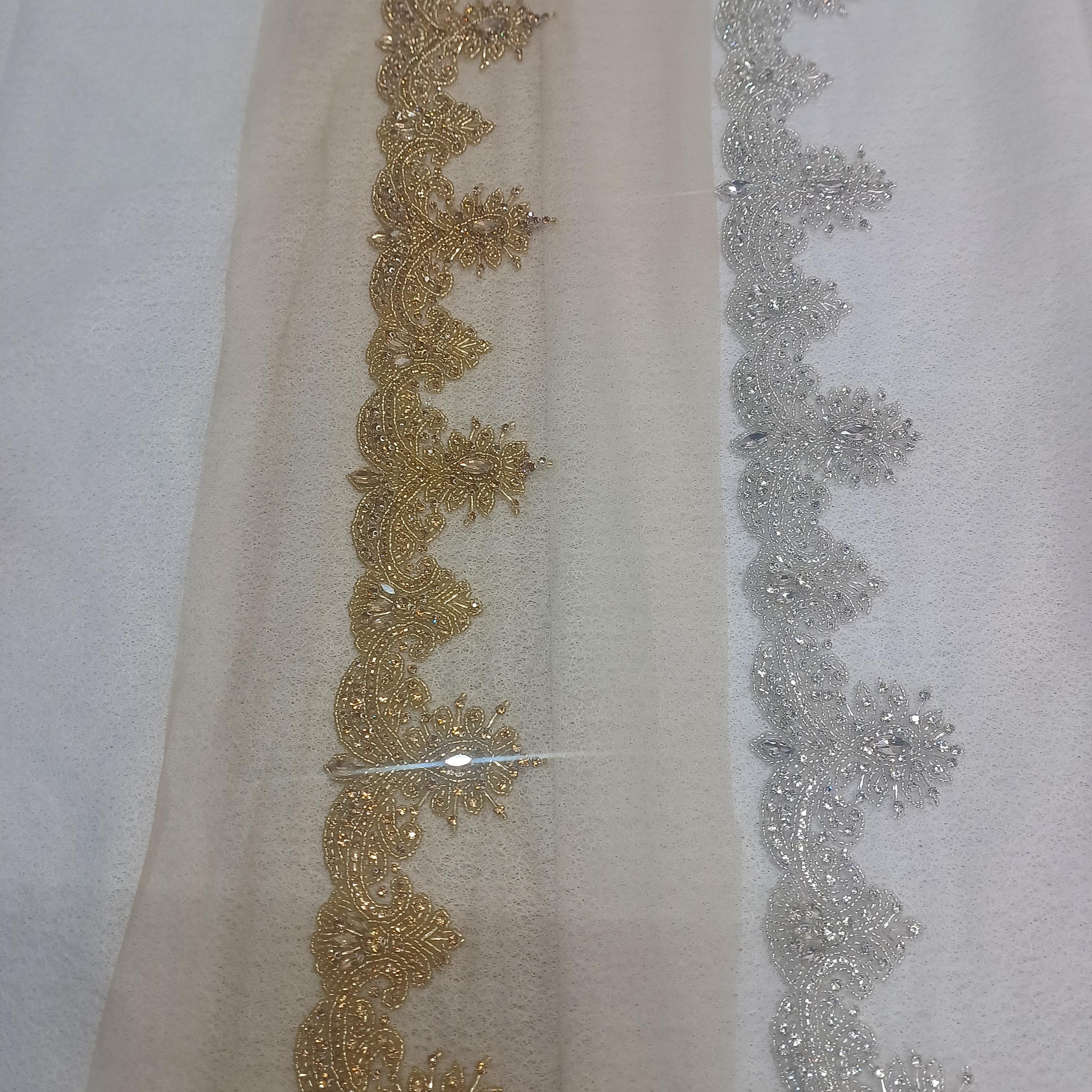 Silver Rhinestone Bridal Trim: Handmade Beaded Applique, 3 Inch
