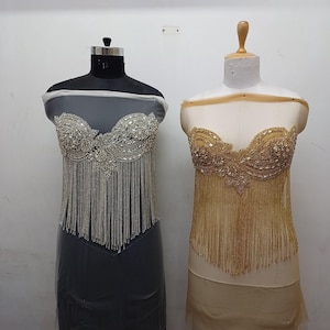 Sparkling Rhinestone Fringe Applique: Silver & Gold Bridal Dress Bodice
