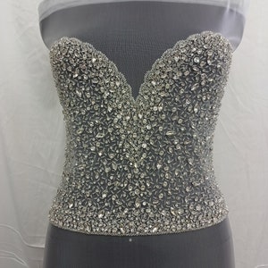 Super Sparkle Silver Clear Rhinestone beaded on Bodice Front Applique: Bridal dress, Partydress, Promdress, Dance dress #100414 Silver