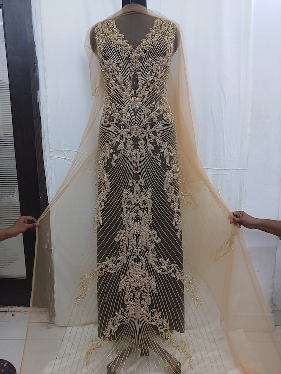 gold bedazzled dress Gold Rhinestone Mermaid See Through Prom Dresses With Beading, MP380 main image 1