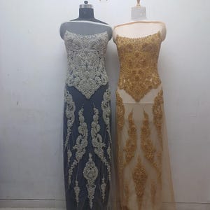 Gold Rhinestone Pearl bodice and Appliques set for Prom Dress, Silver Rhinestone applique set for Party Dress , Bridal Dress