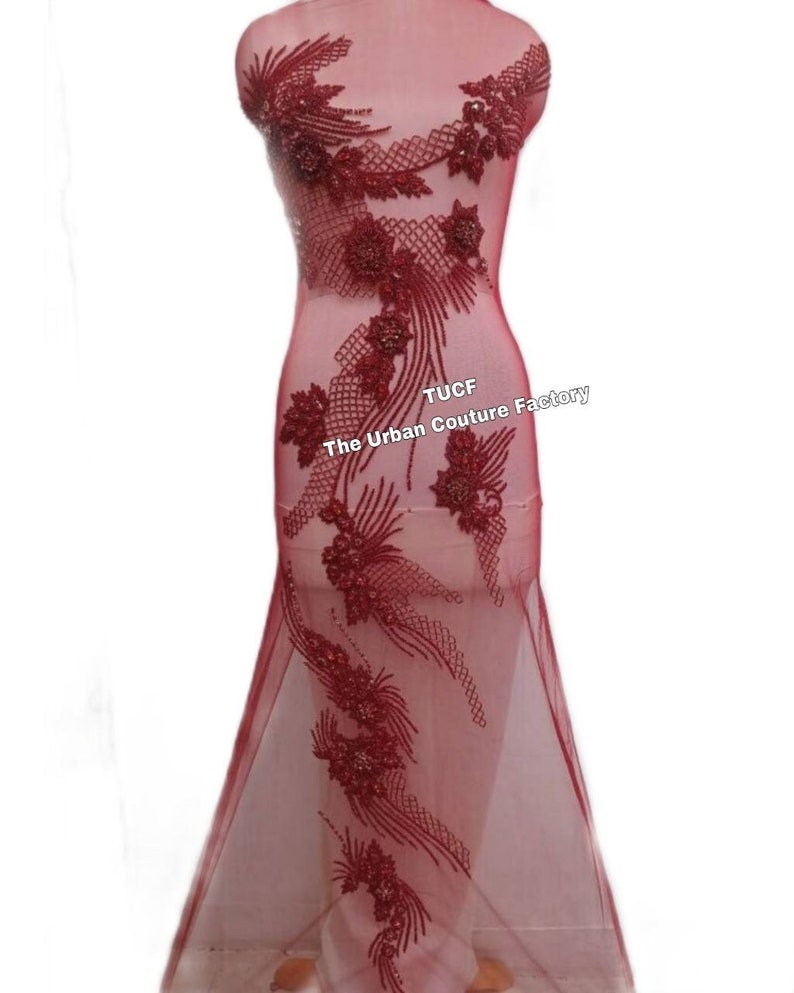 Super Sparkle Handmade Red Rhinestone Full Length Bodice FrontApplique Set: Bridaldress, Promdress, DIY Projects #100102 Red