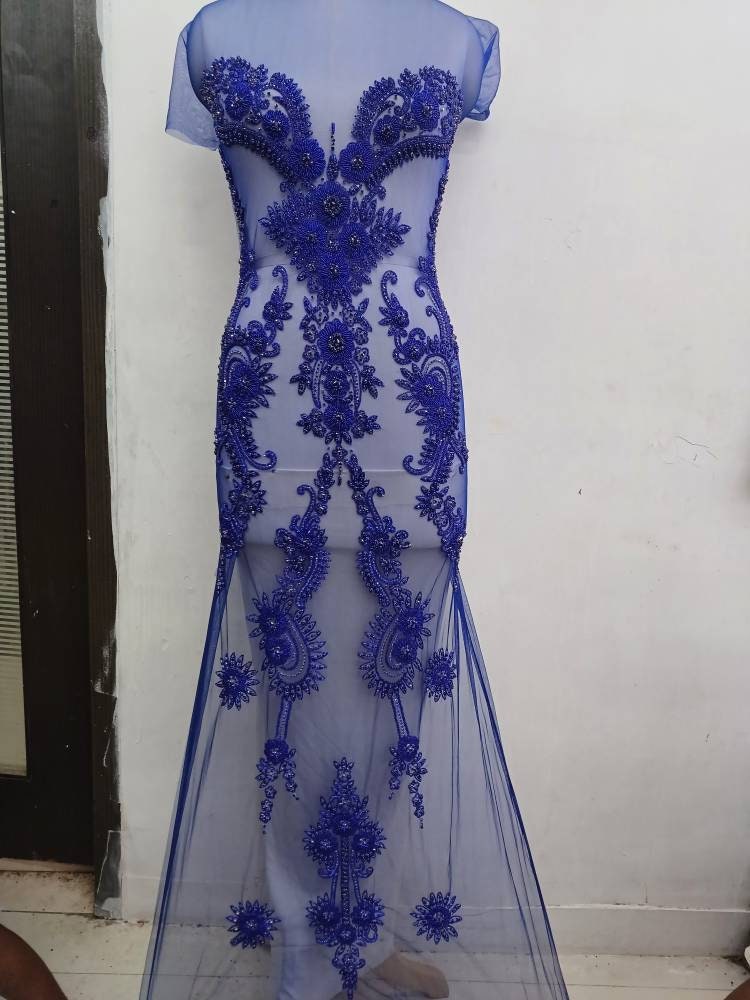 Blue rhinestone prom dress online