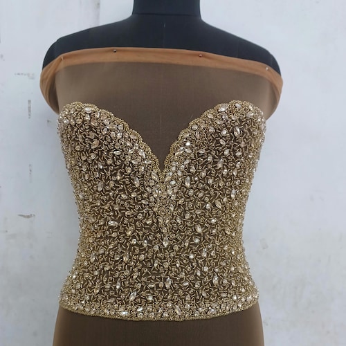 Handgefertigte Spitzen-Applikation Mit Perlen & Strass – Perfekt Zum Verzieren Von Kleidern & Hochzeitsoutfits