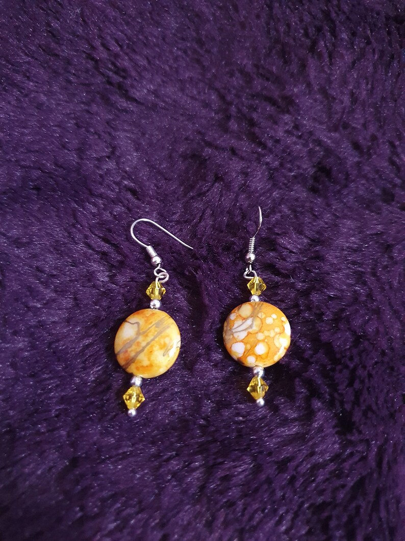 Yellow and silver drop earrings