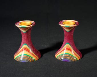 Pair of wooden candle holders.
