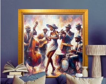 Wall Art African American Art Jazz Band Jazz Club Black Art Dixieland Jass Band combos New Orleans jazz Art NOLA Jazz Band Square Printable
