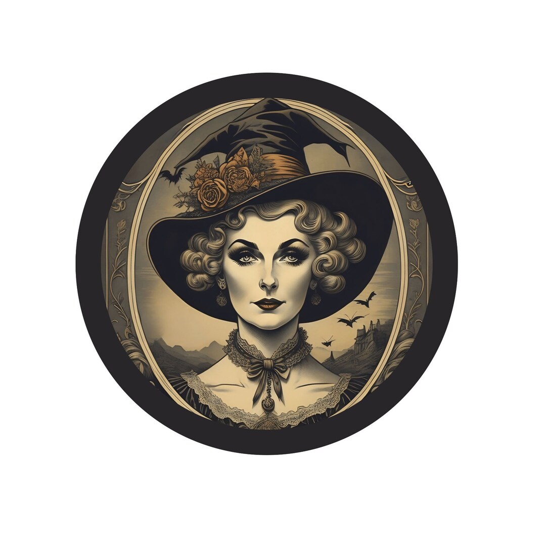 Vintage Halloween Witch Art Circle Wreath Sign Template Etsy