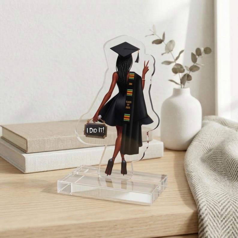 Black Grad Girl Cake Topper | Class of 2026 Acrylic Stand | Graduation ...