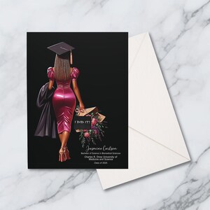Graduation Greeting Card Custom Personalized: Woman Walking Away Black American Braid Hair, Class of Graduation Card Congratulations Grad