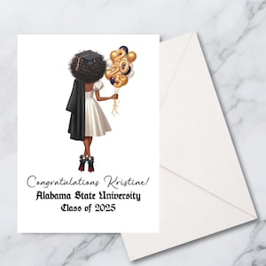 Graduation Greeting Card Custom Personalized: African-American Senior Black girl Balloon Graduation Card, Congratulations Graduate Card