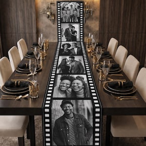 Personalized Hollywood Film Strip Table Runner | Unique Event Decor | Birthday Wedding Thanksgiving Custom Photo Table Runner