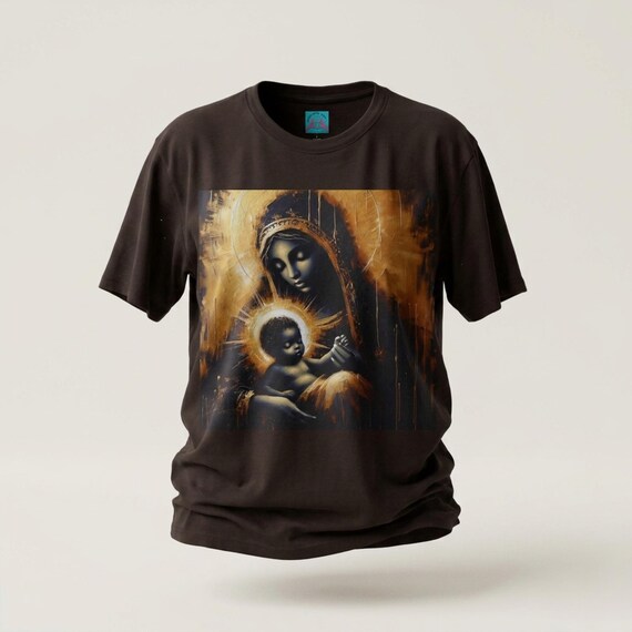 Madonna and Baby Jesus T-Shirt – African American Art, Unisex Cotton Tee