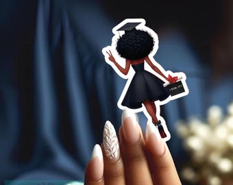 Graduation Sticker: Graduation Girl Curly Afro Kiss-Cut Vinyl Decal | Perfect for Graduation Hat, Laptop, Tumbler & More