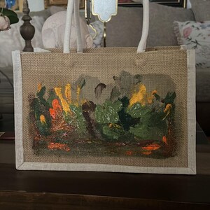 Mini Bolso Tote de Yute Pintado a Mano con Diseño Floral